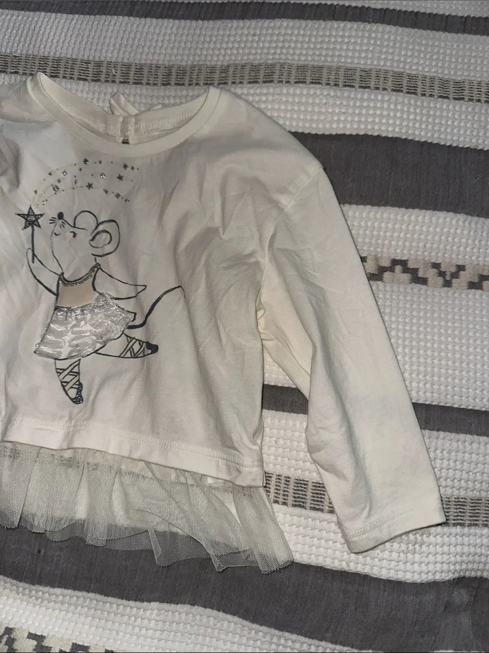 Carter's Cream Long Sleeve Top with Mouse and Tulle Hem